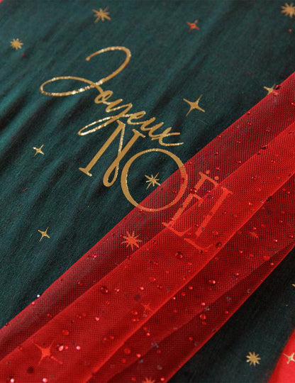Tafelloper Vrolijk Kerstfeest tijdloos Brits groen en goud 28 cm x 3 m