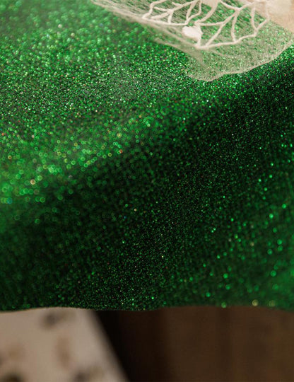 Tafelloper ruiten groen fluweel met glitters 28 cm x 3 m