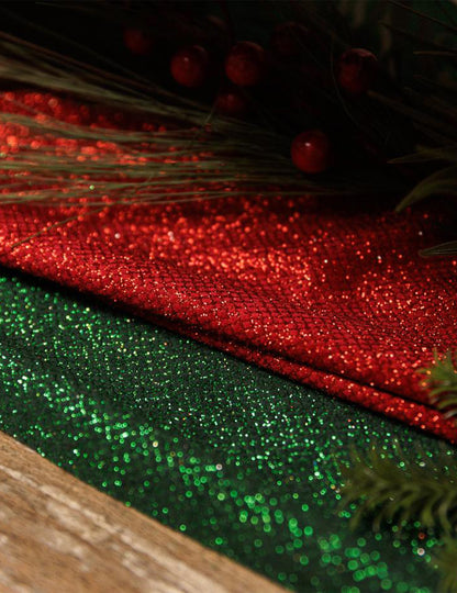 Tafelloper ruiten groen fluweel met glitters 28 cm x 3 m