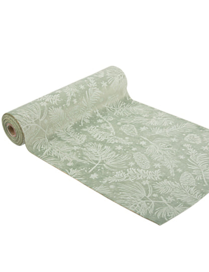 Chemin de table Noël botanique vert de gris à motifs floraux