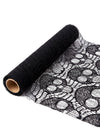 Chemin de table tête de mort en dentelle noire 28 cm x 3 m