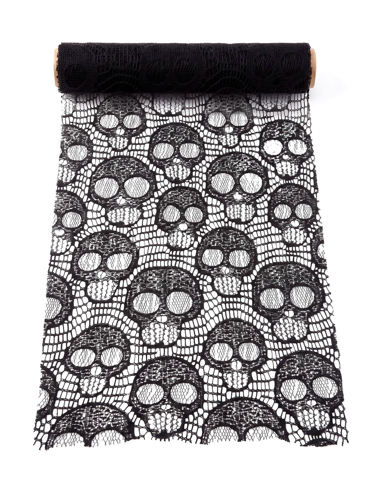 Chemin de table tête de mort en dentelle noire 28 cm x 3 m