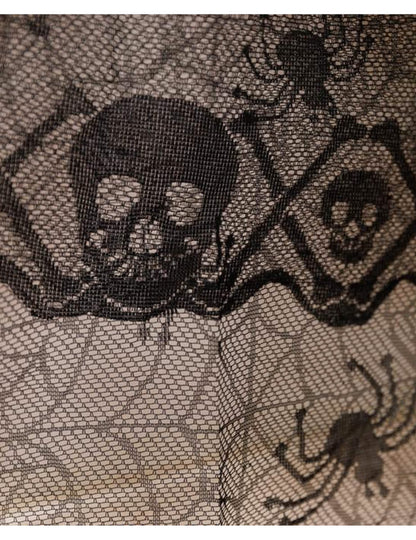 Chemin de table tête de mort en dentelle noire 28 cm x 3 m