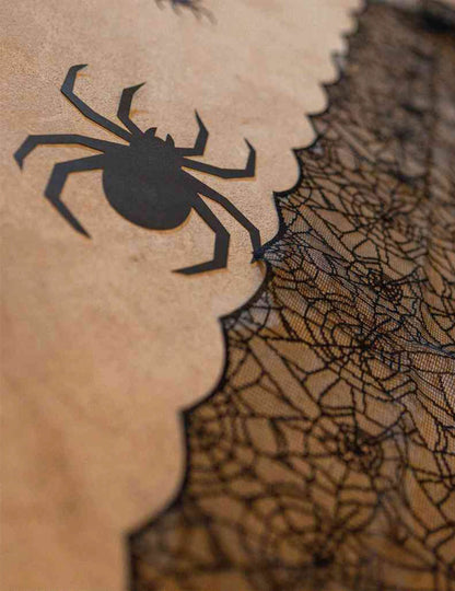 Chemin de table toile d'araignée en dentelle noire 44 cm x 1,82 m