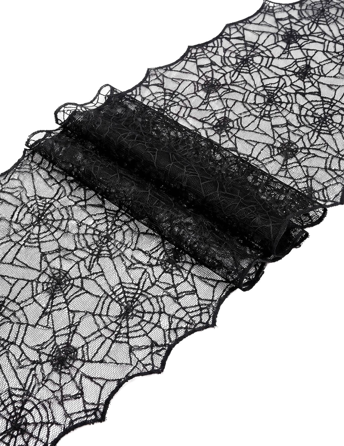 Chemin de table toile d'araignée en dentelle noire 44 cm x 1,82 m