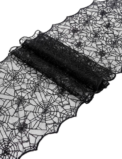 Chemin de table toile d'araignée en dentelle noire 44 cm x 1,82 m