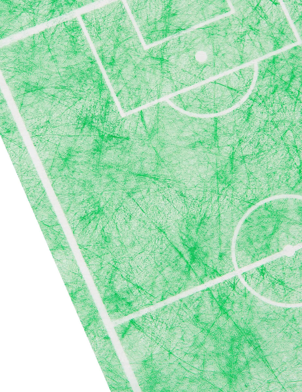 Gros plan sur la matière non tissée du chemin de table motif terrain de foot vert
