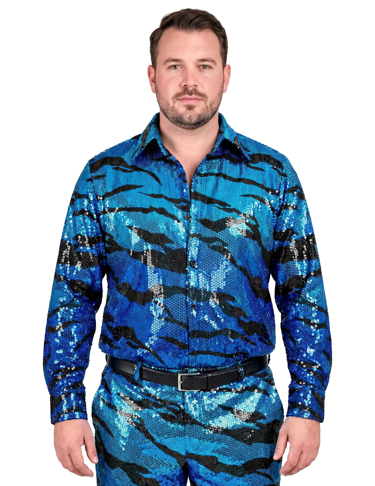 Chemise à sequins vague bleue homme