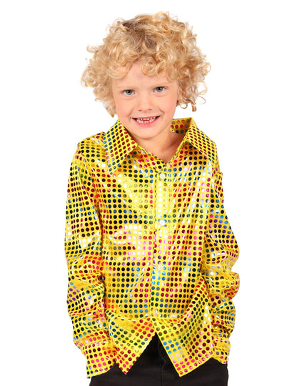 Chemise disco à paillettes jaune enfant