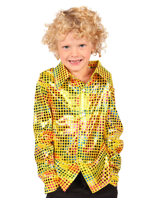 Chemise disco à paillettes jaune enfant