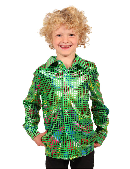 Groen disco overhemd met lovertjes voor kinderen