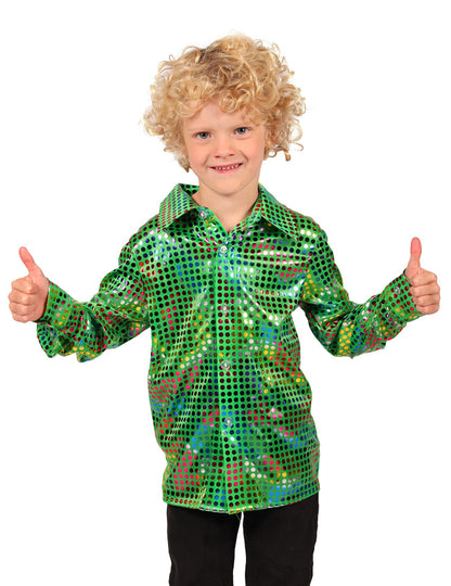 Groen disco overhemd met lovertjes voor kinderen