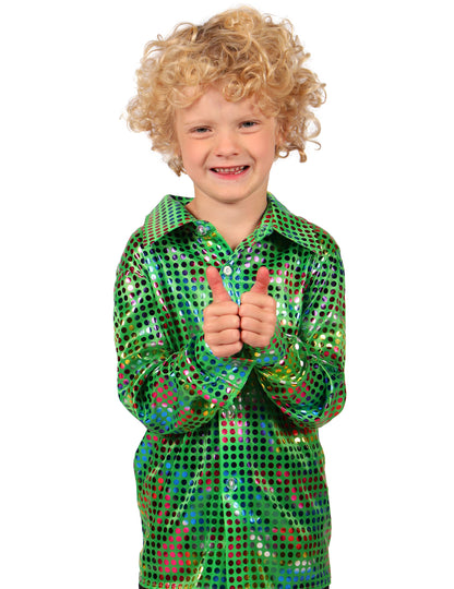 Groen disco overhemd met lovertjes voor kinderen