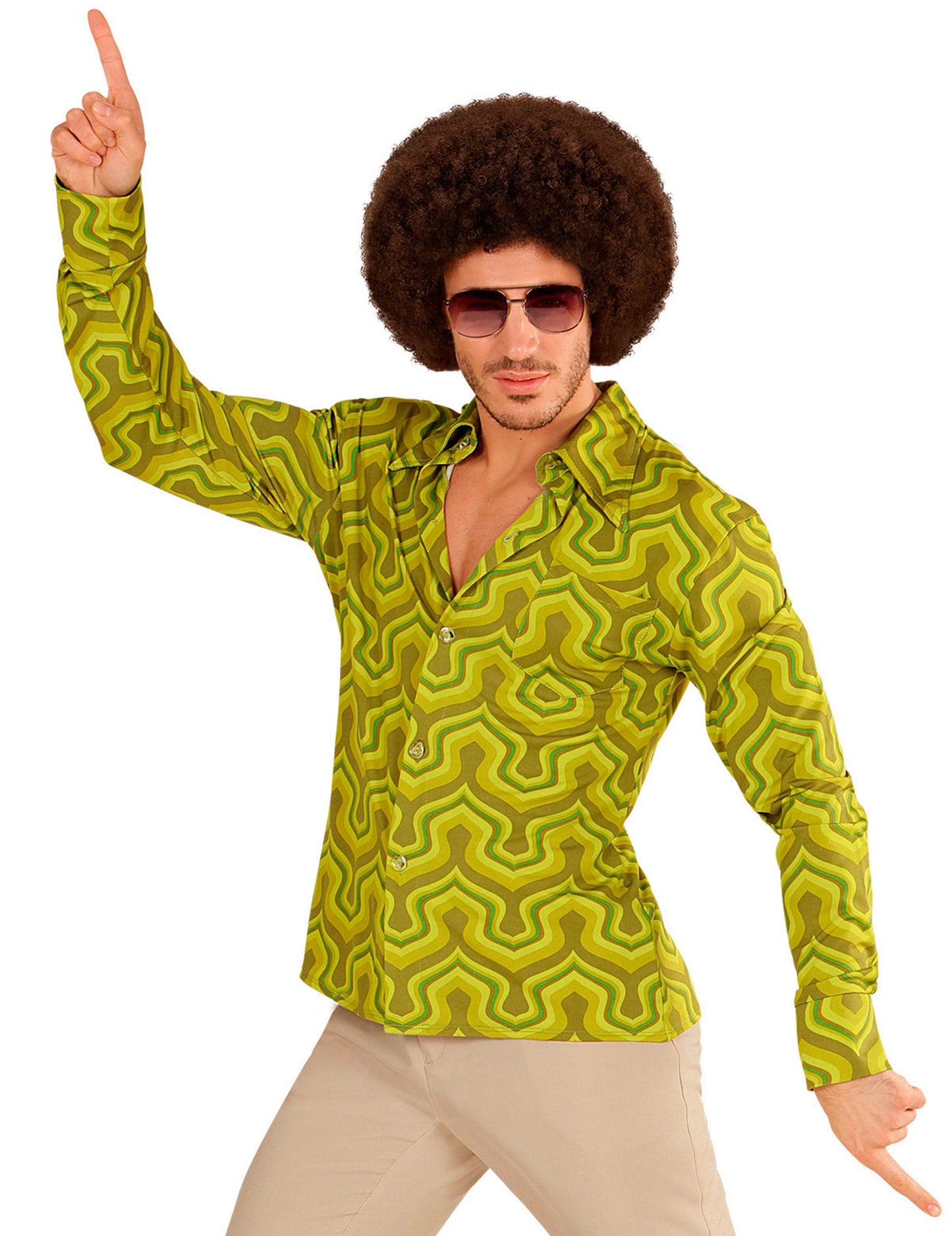 Groen groovy jaren 70 blouse voor mannen