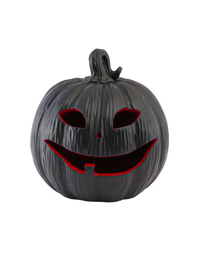 Decoratieve pompoen van zwarte en rode hars met led 25 x 24 x 25 cm