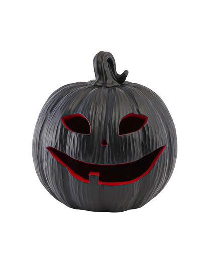 Decoratieve pompoen van zwarte en rode hars met led 25 x 24 x 25 cm