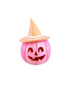 Roze hars pompoen met pasteloranje hoed 17 cm