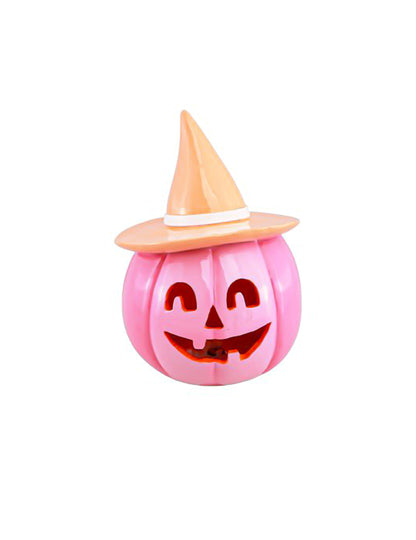 Roze hars pompoen met pasteloranje hoed 17 cm