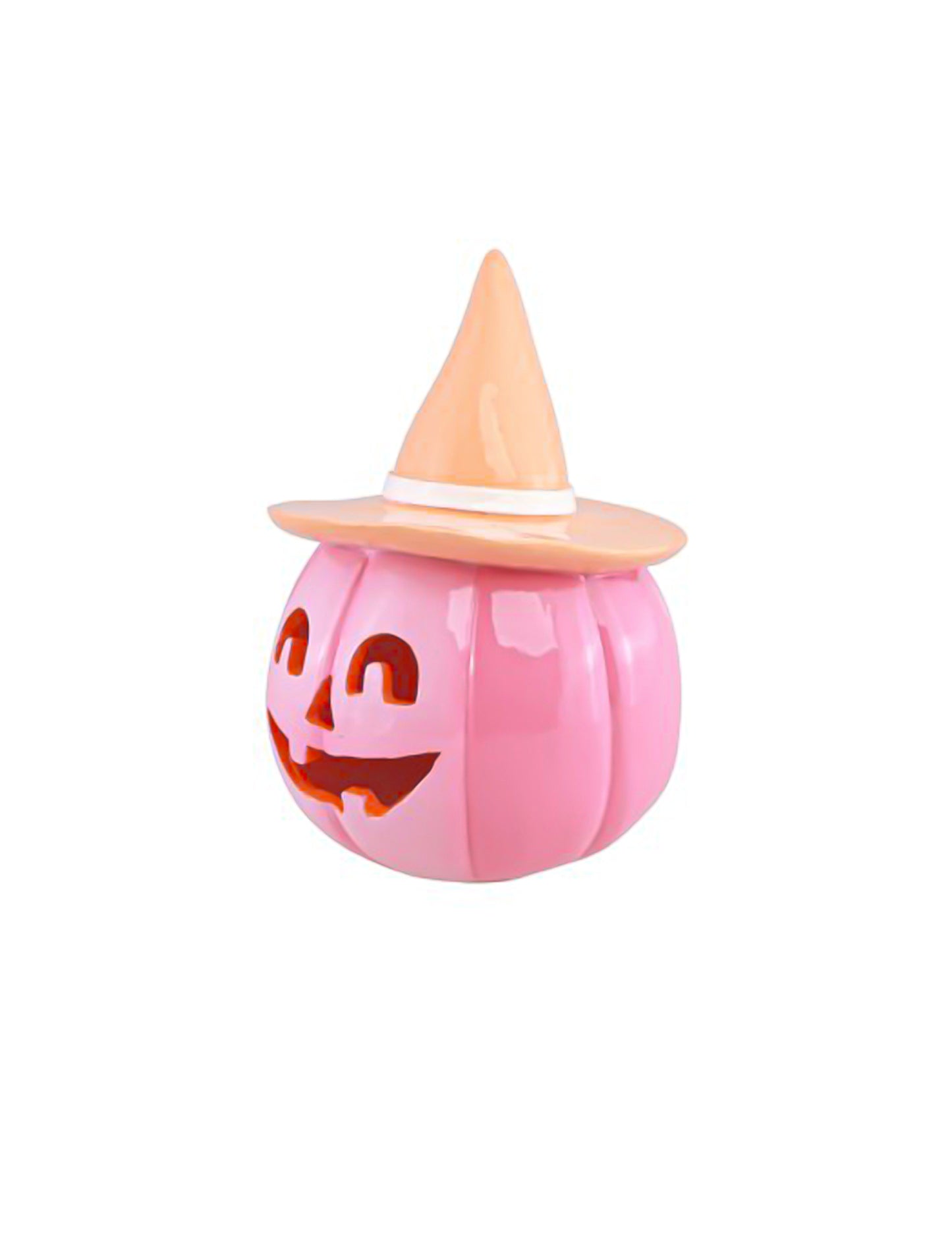 Roze hars pompoen met pasteloranje hoed 17 cm