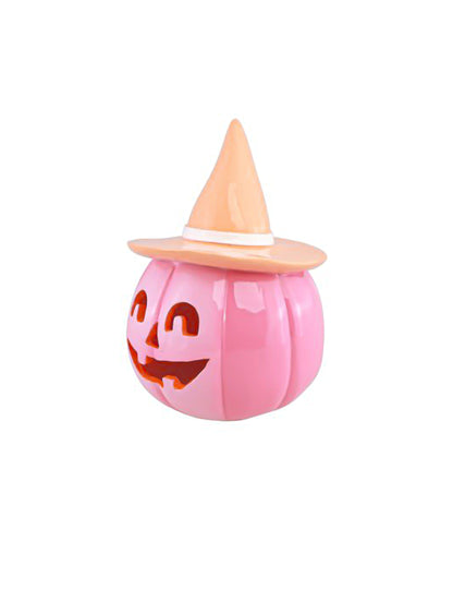 Roze hars pompoen met pasteloranje hoed 17 cm