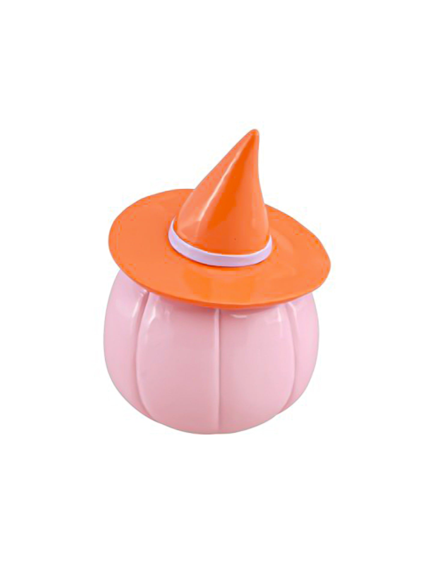 Pastelroze hars pompoen met oranje hoed 17 cm