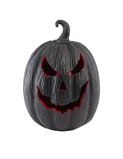 Decoratieve demonenpompoen van zwarte en rode hars met led 21 x 21 x 29 cm