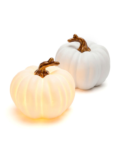 Citrouille LED en céramique blanche et marron 12 cm