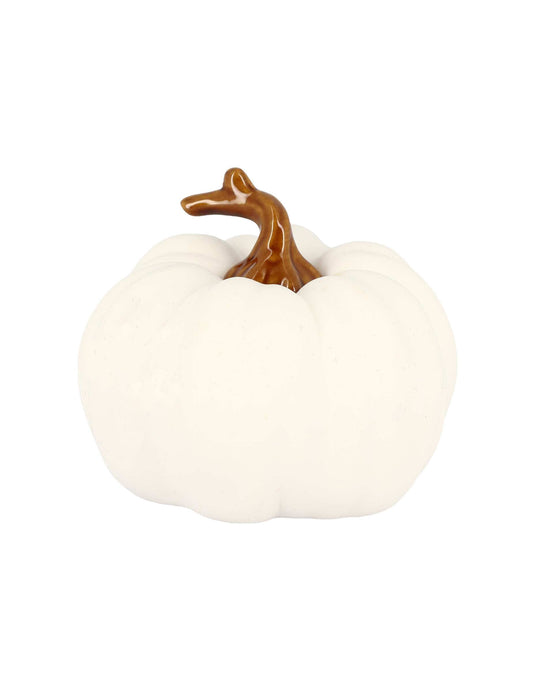 Citrouille LED en céramique blanche et marron 12 cm