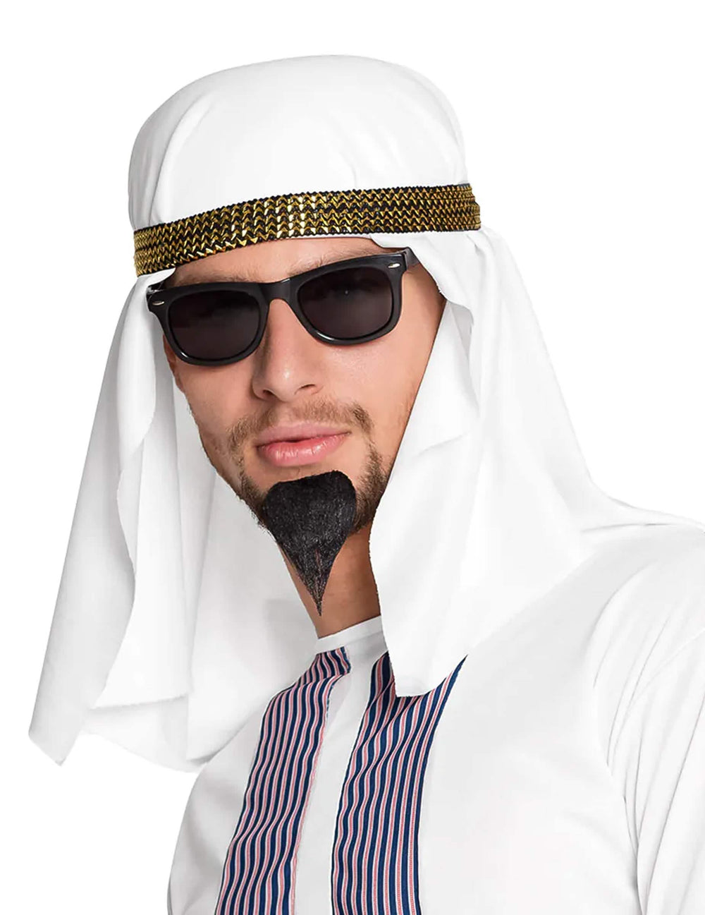 Coiffe émir arabe pour adulte blanc avec bandeau doré et noir