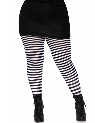 Collants rayés noirs et blancs pour femme à rayures horizontales