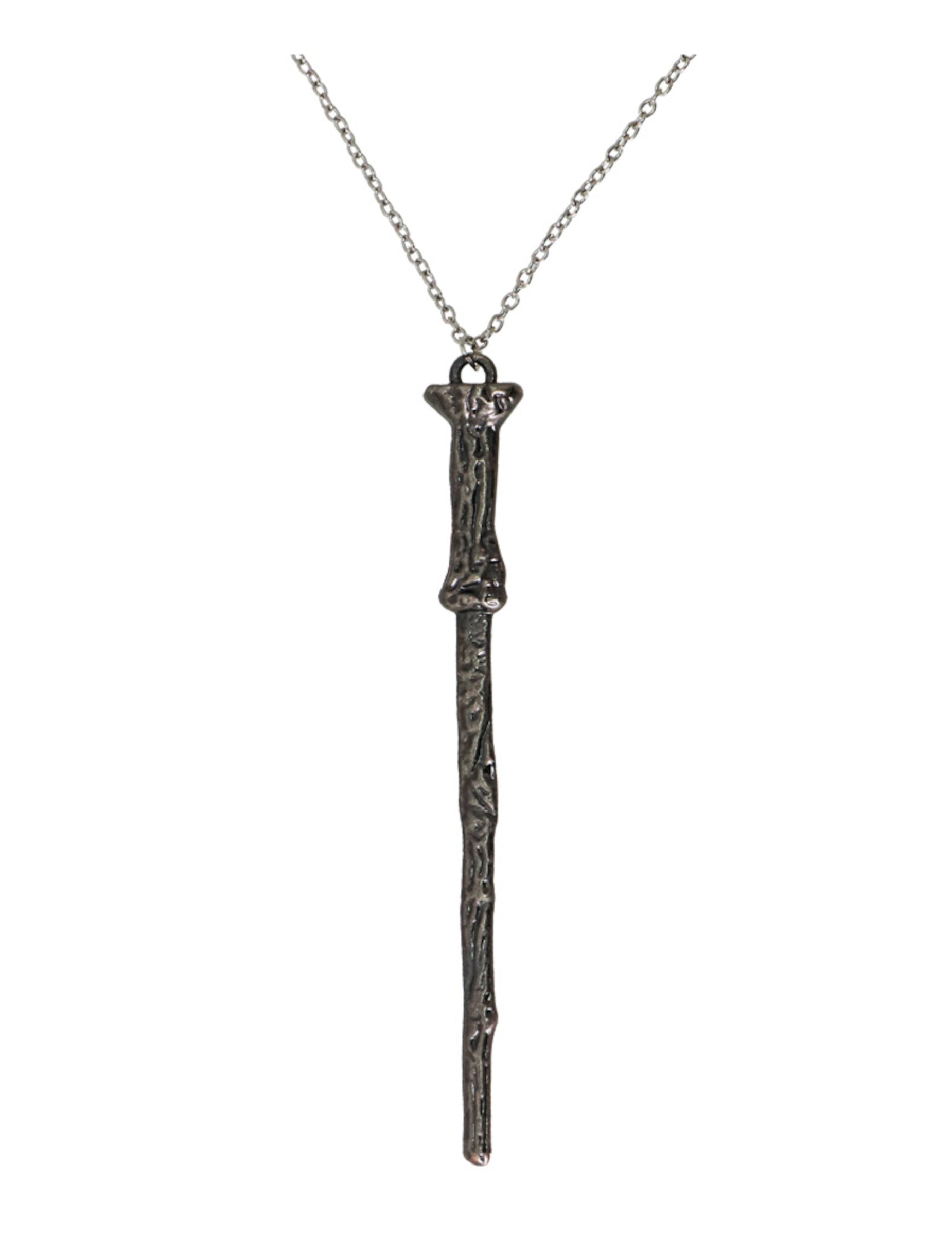 Collier baguette de sorcier pour adulte argenté vieilli