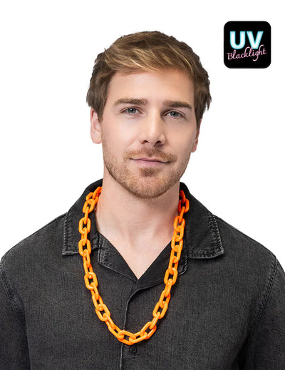 Collier chaine large orange fluo