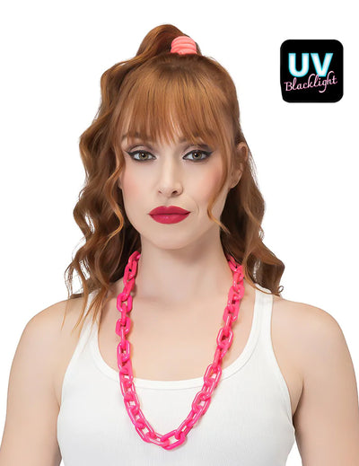 Collier chaine large rose fluo
