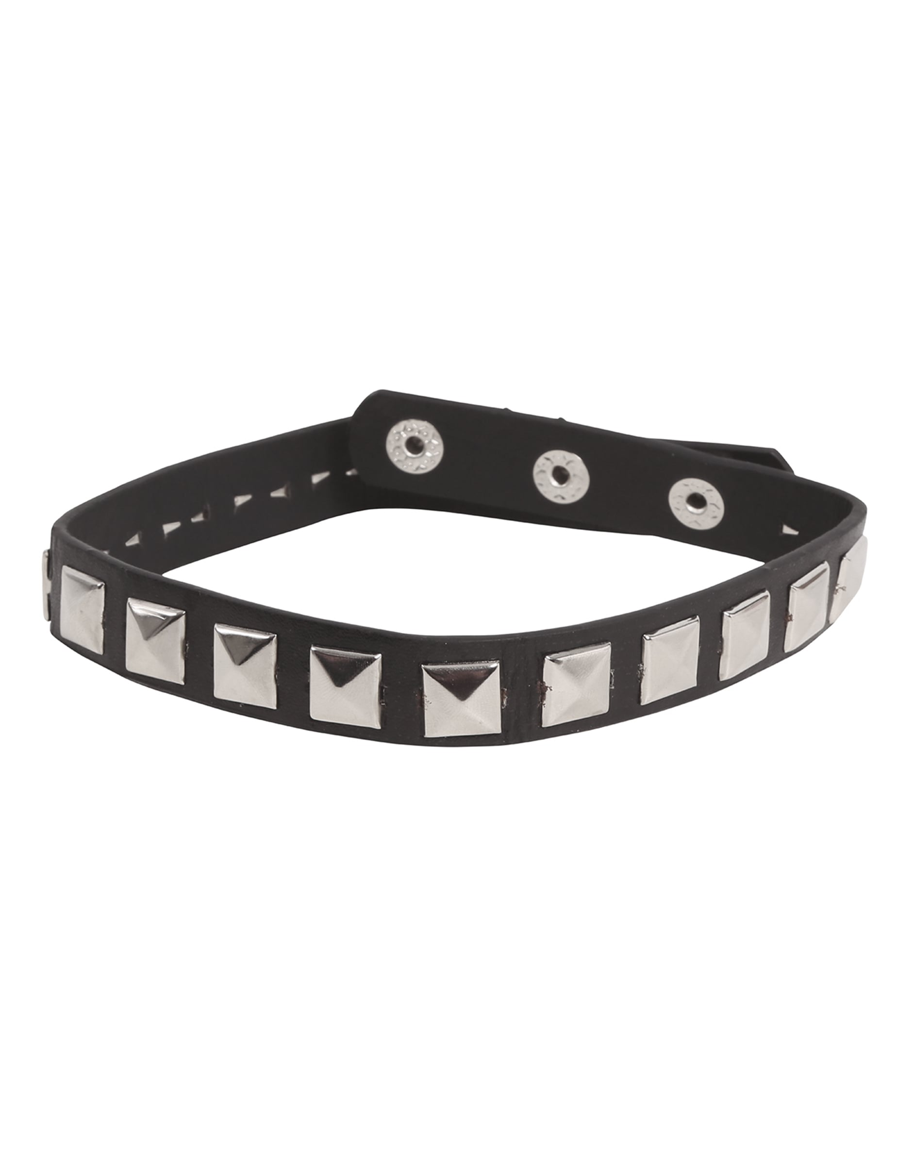 Collier de motard pour adulte noir à clous carrés argentés
