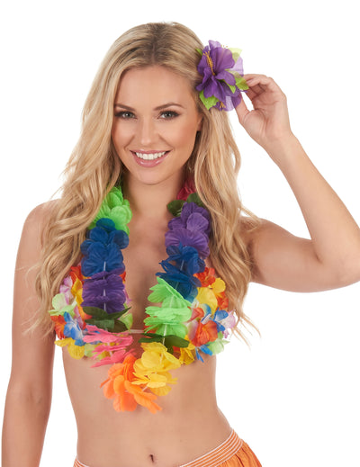 Collier Hawaï grosses fleurs multicolores