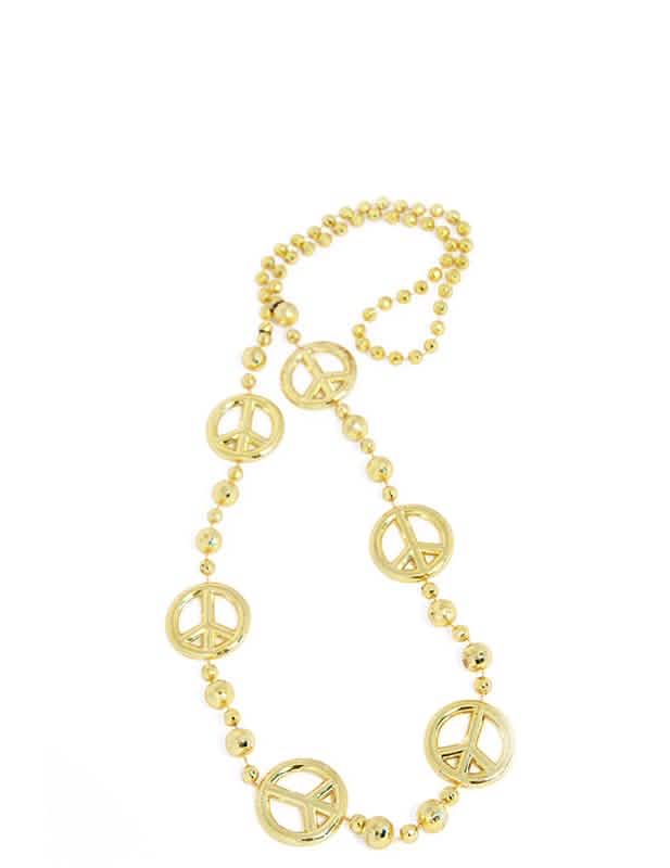 Hippieketting voor volwassenen goud met peace and love-symbolen