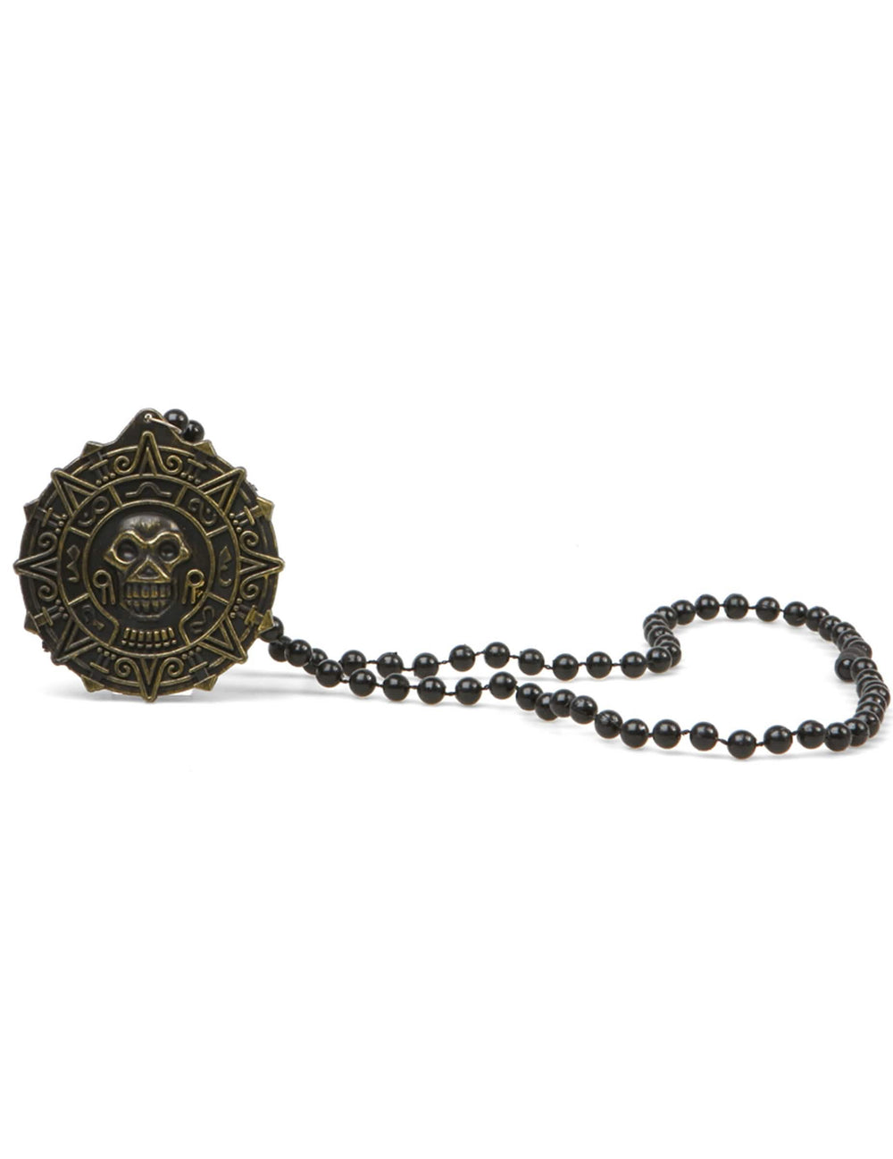 Piratenketting voor volwassenen met bronzen schedelmedaillon en zwarte kralen