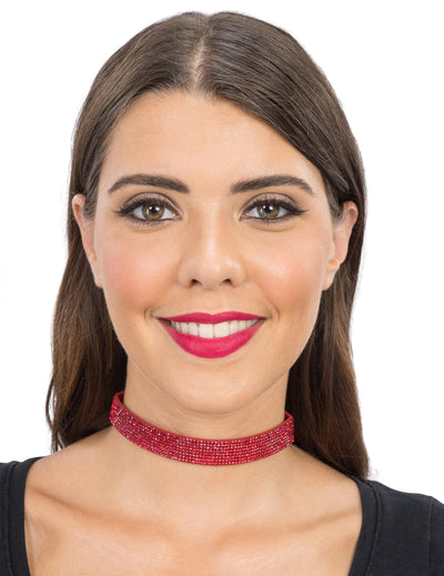 Collier ras de cou à strass rouges adulte