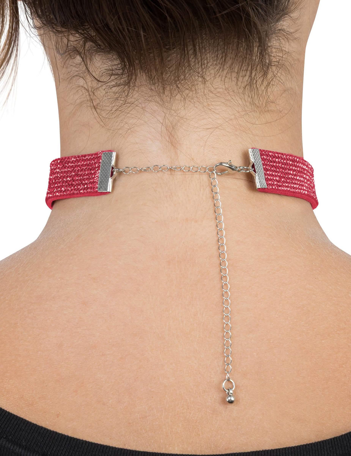 Collier ras de cou à strass rouges adulte