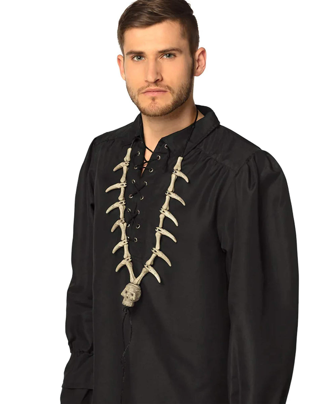 Collier tête de mort pirate pour adulte beige avec os et crâne