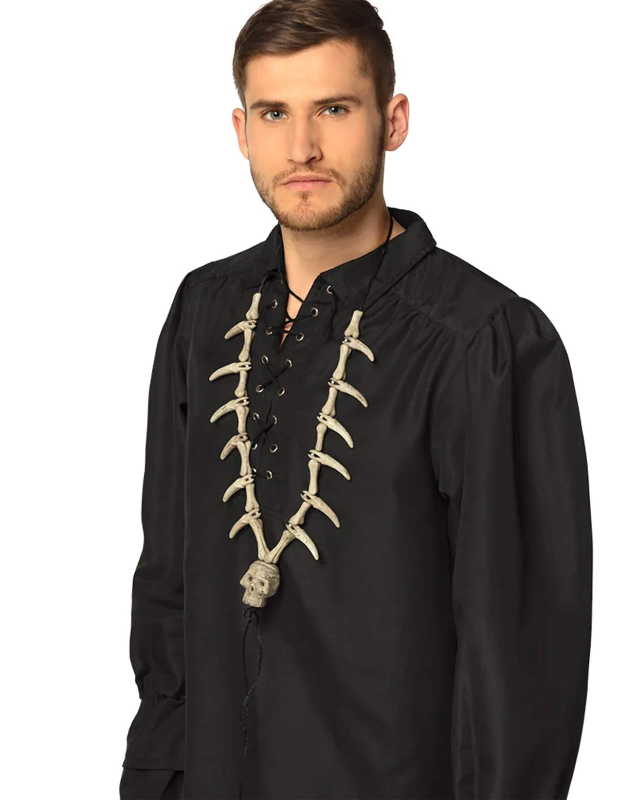 Collier tête de mort pirate pour adulte beige avec os et crâne
