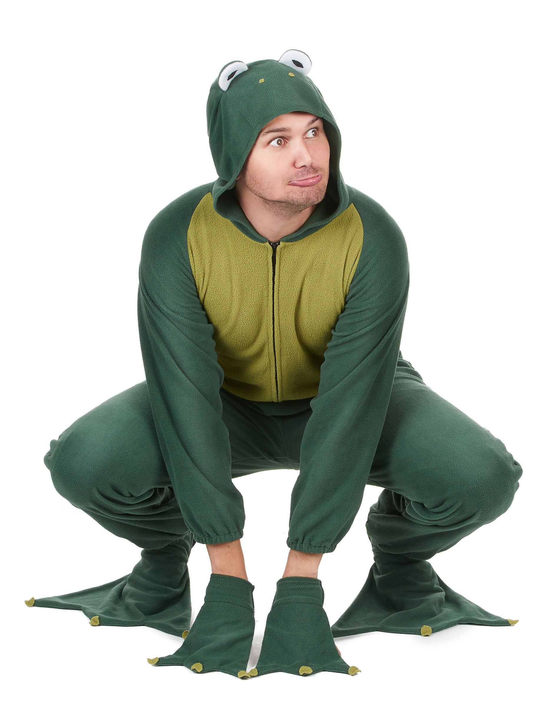 Combinaison à capuche grenouille pour homme vert et jaune avec palmes