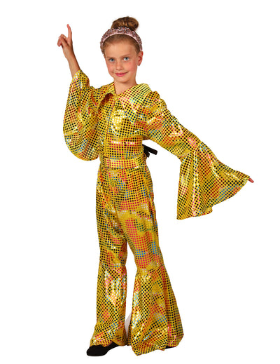 Gele pailletten disco jumpsuit voor meisjes
