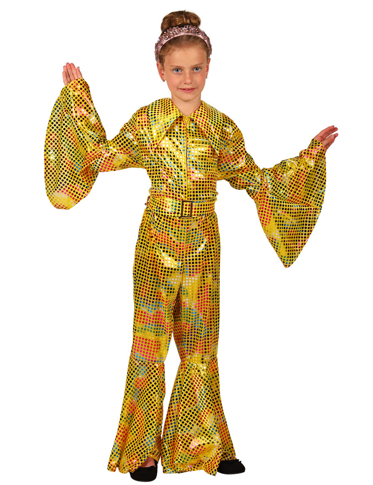 Gele pailletten disco jumpsuit voor meisjes
