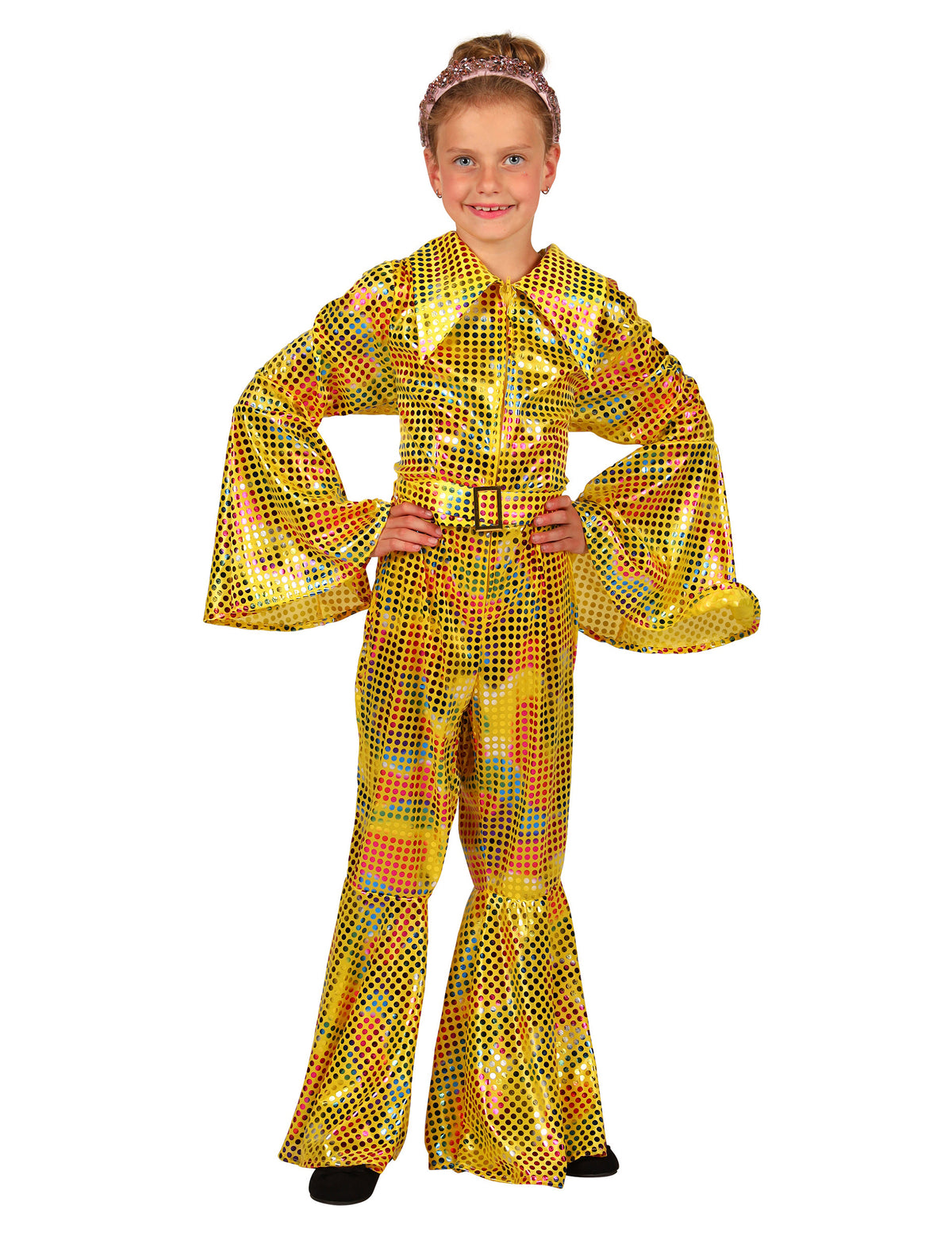 Gele pailletten disco jumpsuit voor meisjes