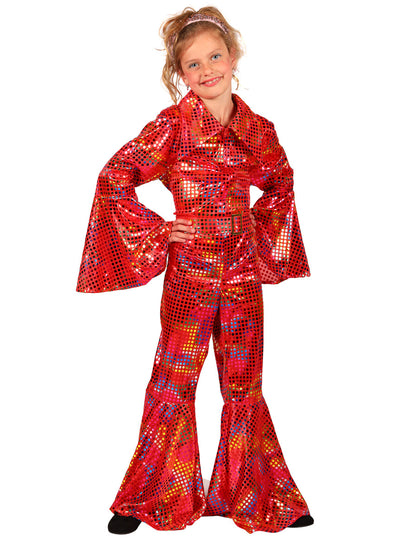 Combinaison disco à paillettes rouge fille