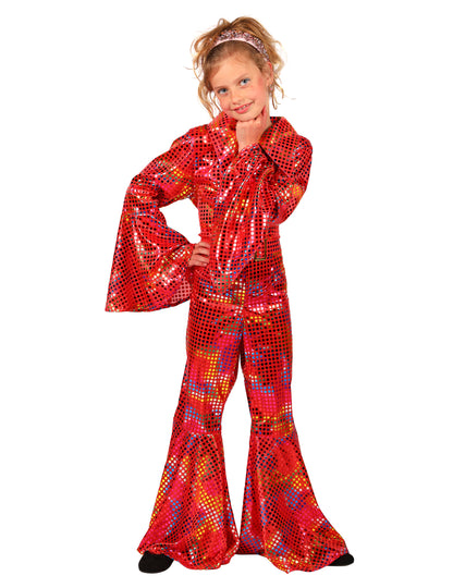 Combinaison disco à paillettes rouge fille