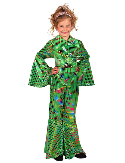 Combinaison disco à paillettes verte fille