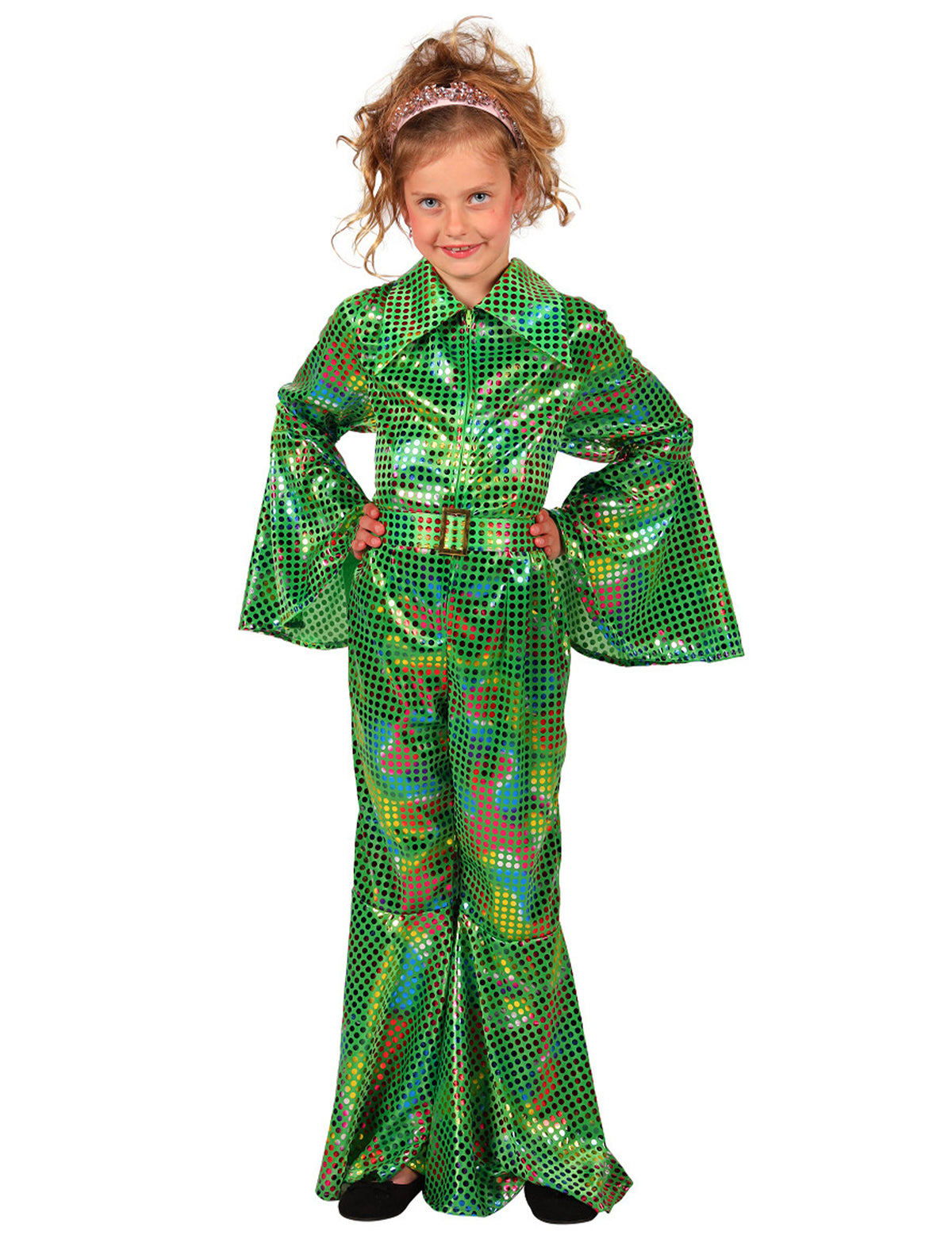 Combinaison disco à paillettes verte fille
