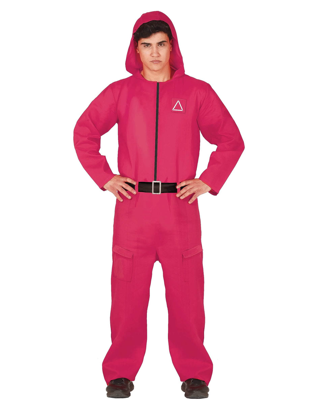Combinaison gardien de jeu pour homme rose avec ceinture noire et capuche